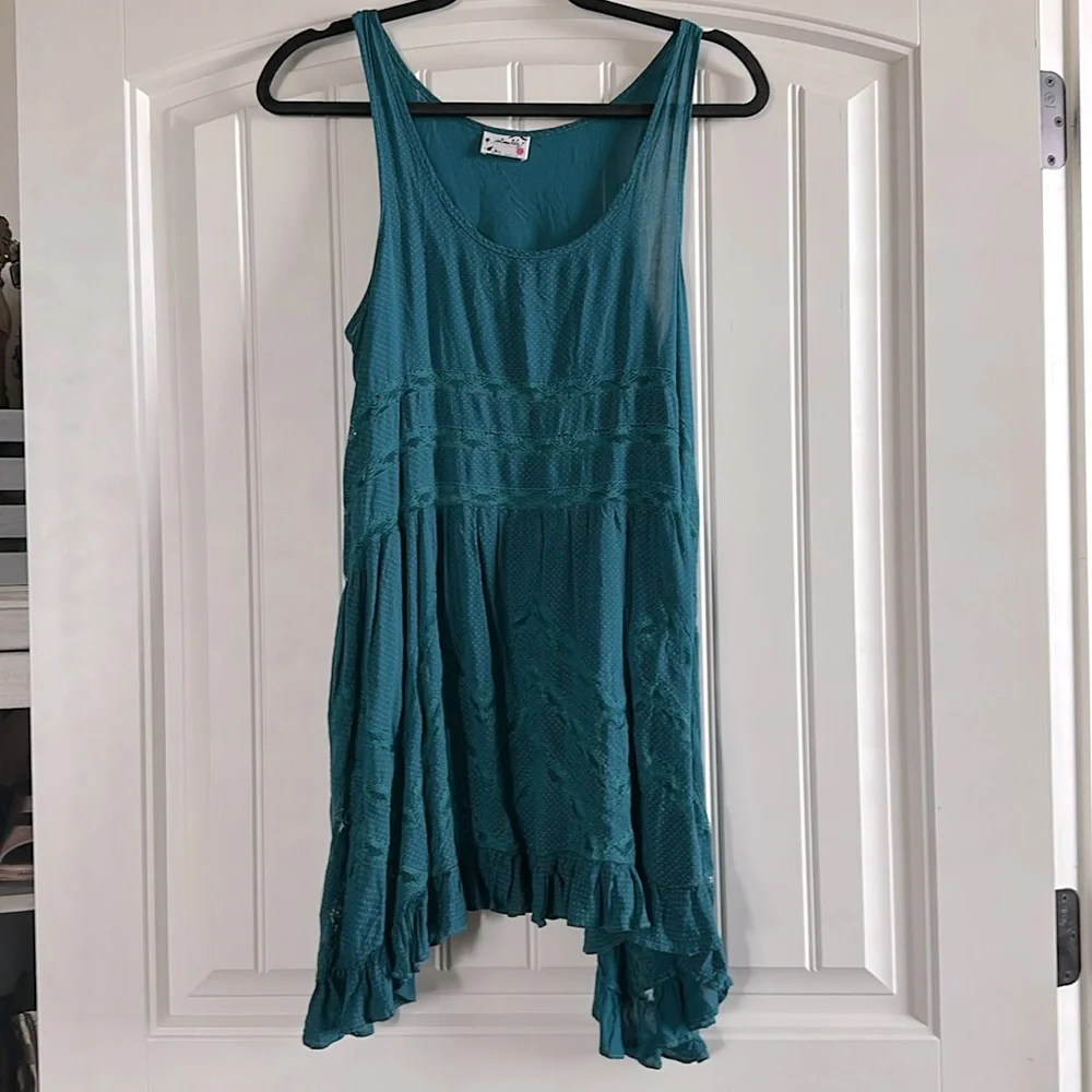 Free people swing lace inset tunic, green combo. - Picture 3 of 5